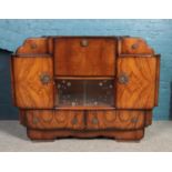 A Heron Art deco walnut cocktail cabinet/sideboard. With fitted mirrored section, two cupboards, two