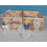 Two boxes of assorted cut crystal glassware. Vases, bowls, decanters etc