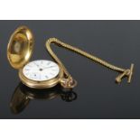 A gold plated pocket watch, by Keystone Watch Case Company (U.S.A), on albert chain, contained