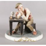 A Capodimonte figure of a man repairing watches. Signed on the back by Dario Magni. H: 19.5cm, W: