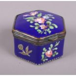 A 18th century Bristol blue enamel trinket box. With floral decoration. Possibly Bilston or