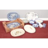 A box of assorted ceramics. To include Masons, Burslem (Ming) Spode and Meakin. Comprising of meat