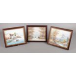 Three small oil on canvas paintings, focusing on -countryside scenes and seascapes. All framed and