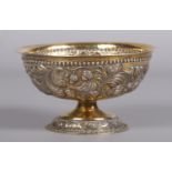 A Dutch silver gilt pedestal bowl with repousse decoration. Bearing Dutch export mark to base.