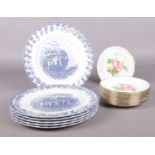 A quantity of ceramic plates. Jason bone china floral plates (12), Myotts 'Country Life' (6),