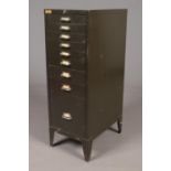 A Mid century 'Stor' green painted metal industrial nine drawer filing cabinet. H:99cm, W:34.5cm,D: