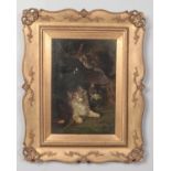 A 19th century English school gilt framed oil on canvas, kittens at play. Signed indistinct. 32cm