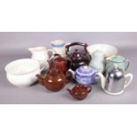 A box of assorted ceramics including Bargeware and other teapots Denby, Ringtons and a Mason and