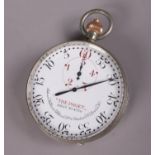 A nickel cased Yachting stopwatch "The Paget". A Swiss made timepiece with the retailers name '