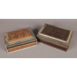 Two Anglo Indian sandalwood boxes with Vizagapatam borders. One with fitted interior.