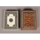 An Anglo Indian ivory card case with Vizagapatam style micromosaic borders along with a similar
