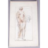 Moore, a mounted pencil / mixed media sketch, portrait of a nude woman. Signed and dated 1928. 45.
