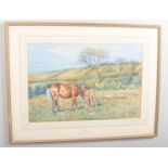 John Atkinson (1863-1924), a framed watercolour of horse and foal in rural landscape, titled The