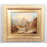 Clarkson Frederick Stanfield (1793-1867), a gilt framed oil on canvas, landscape scene with a figure
