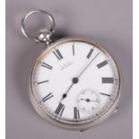 A Victorian silver cased Waltham pocket watch. Assayed Birmingham 1888 by Waltham Watch Co. Not