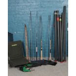 A quantity of fishing equipment. Shakespeare Mustang Multi feeder 1802-300, Browning Bob Nudd 2.85m,