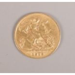 A 1913 George V half sovereign. 3.98g