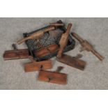 A collection of vintage hand tools. Includes Thomas Turner plane etc.