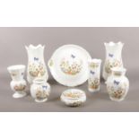 A collection of Aynsley 'Cottage Garden' ceramics. Vases, trinket, lidded ginger jar etc.