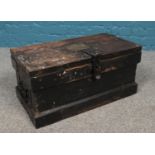 An antique tool chest of small proportions. Bearing brass plaque for Platt Bros. Height 29.5cm Width