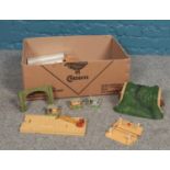 A box of Tri-ang Hornby railway accessories. Quarter straight track super 4 (boxed), level