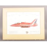 A mounted print of a 'Red Arrows' Hawk T.1 with signatures. Comprising of a print signed by each