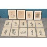 After David Low, fourteen prints for The New Statesman, 1926. Four framed and ten unframed.