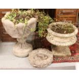 Two cast concrete garden planters. Including circular example, etc.