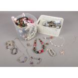 A collection of costume jewellery. Beads, necklaces etc.