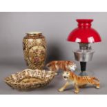 A Large ceramic oriental vase & bowl, a pair of ceramic tigers etc.
