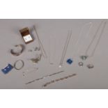 A collection of silver jewellery. Necklaces, rings, brooches etc.