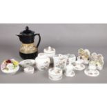 A quantity of ceramics. Including Wedgwood, Langley stoneware jug, Royal Albert, etc.