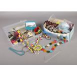 A quantity of costume jewellery. Beads, necklaces, earrings etc