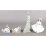 A collection of mainly ceramic figures. To include Lladro 'Follow me' (5722), and Royal Doulton '