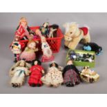 A box of 1950's dolls with a Donkey, Spider, Rabbit and vintage marbles. Comprising of bisque