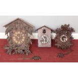 Three Black Forest cuckoo clocks, for restoration/spares or repairs.