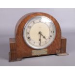 Commemorative Oak domed cased mantle clock by G.H Gill with Garrard movement. Inscribed with '
