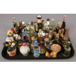 A tray of alcohol miniatures. Including liqueur, whiskey, novelty bottle examples, etc.