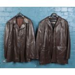 Two Italian brown leather jackets, one with tags. Sizes 46 and 48.
