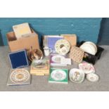 Three boxes of assorted named ceramics. To include Wedgwood, Royal Doulton and Royal Albert etc.