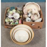 Two boxes of miscellaneous. Includes three graduated bowls, Paragon bone china, Royal Worcester etc.
