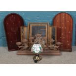 A small quantity of miscellaneous. Including Tiffany style table lamp, large metal candle stand,