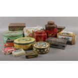 A box of vintage tins. Riley's Toffee, O-Cedar, Melts Ltd etc