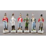 Six ceramic figurines by Alfretto Porcelain. To include Rifle Brigade Officer 1815, Dragoon Guards