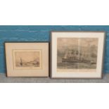 A Victorian etching depicting Newlyn harbour, signed by the artist, together with a similar aged