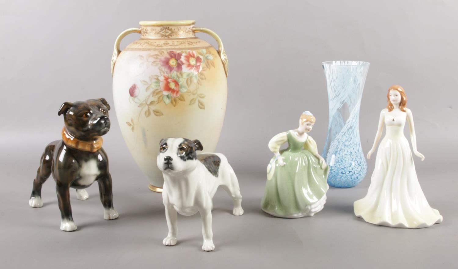 A quantity of miscellaneous. Noritake vase, Royal Doulton figurine's 'June Pearl' 'Fair Maiden