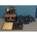 A quantity of tools. To include complete Hilka socket set, Black and Decker 'Benchmaster' seat and