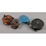 Four vintage fishing reels. To include examples from Allcock & Co Ltd, WR Products and Angler