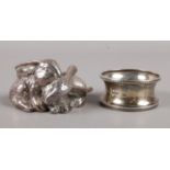 Two pieces of silver. Comprising of vestita d'argento sterling silver pair of rabbits stamped 925