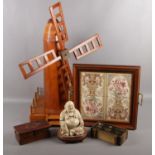 A quantity of mostly treen. Including large windmill, tile tray, jewellery box, etc.